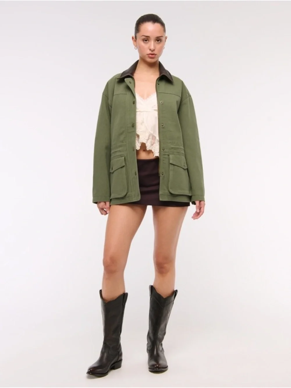 Abercrombie & Fitch Olive Utility Jacket with Contrast Collar - Picture 2 of 5